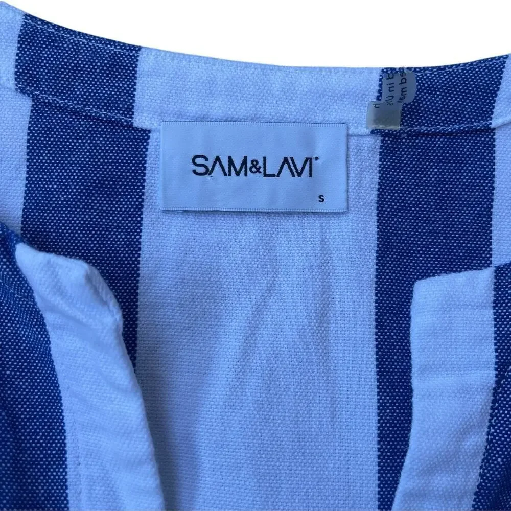 Sam & Lavi Blue White Striped Sleeveless Shift Dress with Frayed Edges - Small - Picture 2 of 8